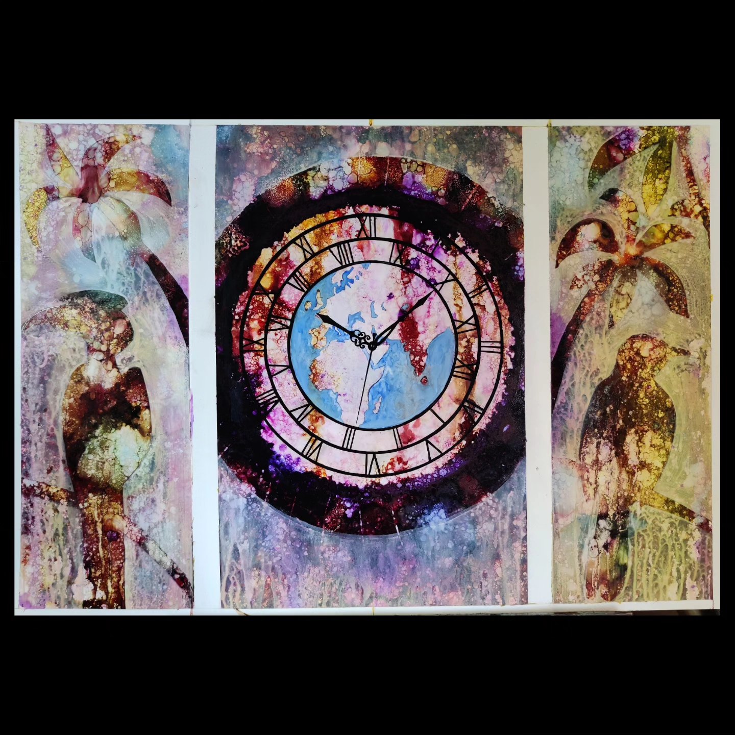 Aquila Cardozo | Until Our Hours Align | Alcohol inks | 11.7 x 16.5 inches